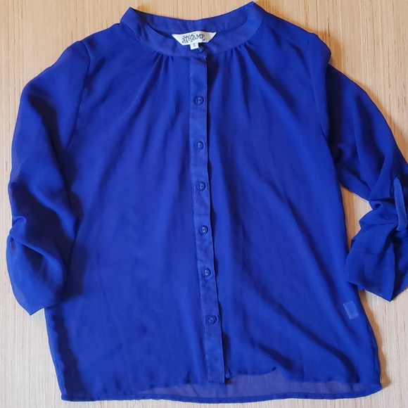 EUC blue sheer button-down shirt - Picture 3 of 8
